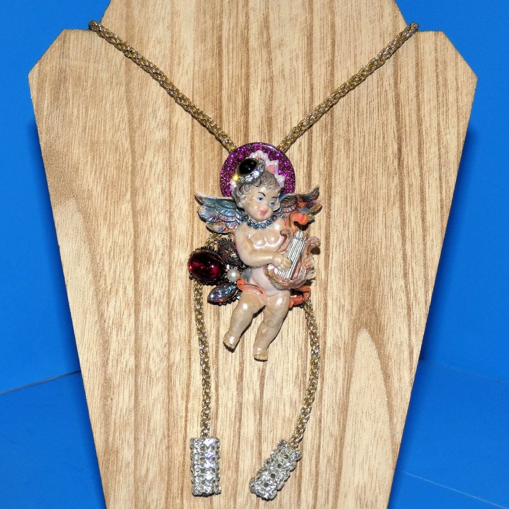 Vintage Iris Gee! "Dolled Up" Necklace Lariat Hand Crafted Artisan Angel Harp